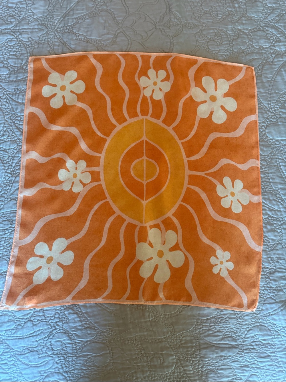 Sarah’s Silks 100% Silk Batik Scarf 70s Inspired Orange Floral Boho Bandana